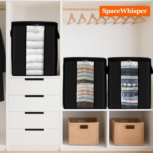 SpaceWhisper 100L Clothes Storage, Foldable Thick Fabric Blanket Storage Bags, Containers for Organizing Bedroom, Closet, Clothing, Comforter,Closet Organization with Handle