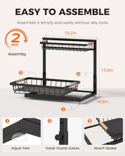 Sevenblue 2 Packs Under Sink Organizer, Height Adjustable 2 Tier Under Kitchen Sink Organizer, Multi-Purpose Storage Shelf for Kitchen Bathroom Cabinet