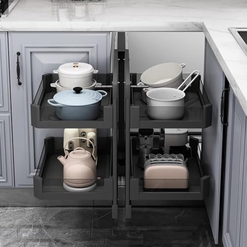 Pull Out Blind Corner Cabinet nizer - Extendable Sliding Drawer Storage Rack for Kitchen, Dish Rack Corner Optimizer for Left/Right Handed Use