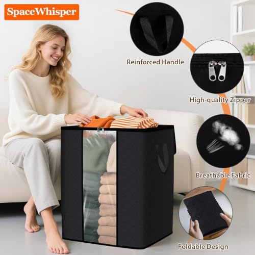 SpaceWhisper 100L Clothes Storage, Foldable Thick Fabric Blanket Storage Bags, Containers for Organizing Bedroom, Closet, Clothing, Comforter,Closet Organization with Handle