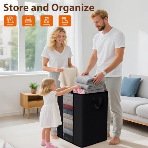 SpaceWhisper 100L Clothes Storage, Foldable Thick Fabric Blanket Storage Bags, Containers for Organizing Bedroom, Closet, Clothing, Comforter,Closet Organization with Handle