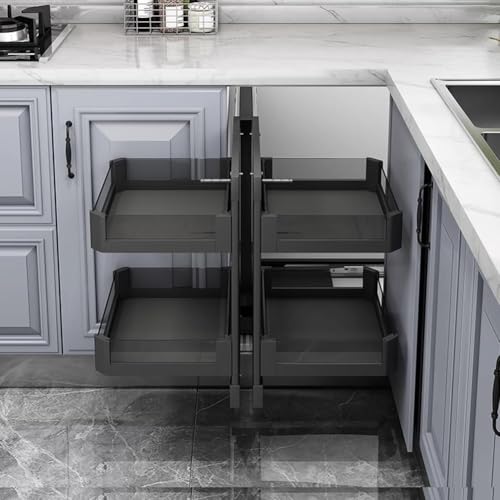 Pull Out Blind Corner Cabinet nizer - Extendable Sliding Drawer Storage Rack for Kitchen, Dish Rack Corner Optimizer for Left/Right Handed Use