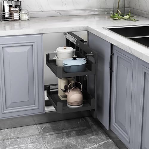Pull Out Blind Corner Cabinet nizer - Extendable Sliding Drawer Storage Rack for Kitchen, Dish Rack Corner Optimizer for Left/Right Handed Use