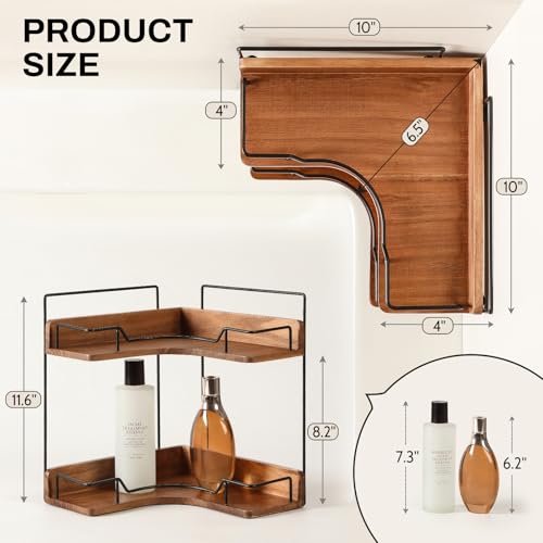 Snuvid 2-Tier Bathroom Counter Organizer, Wooden Corner Shelf for Vanity Countertop Skincare & Makeup, Storage and Organization for Kitchen
