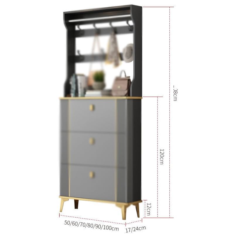 YMGSCC Large Capacity Space Saving Storage Shoe Rack Thin Shoe Cabinet with Coat Hanger flip Bucket Shoe Cabinet at Home Door