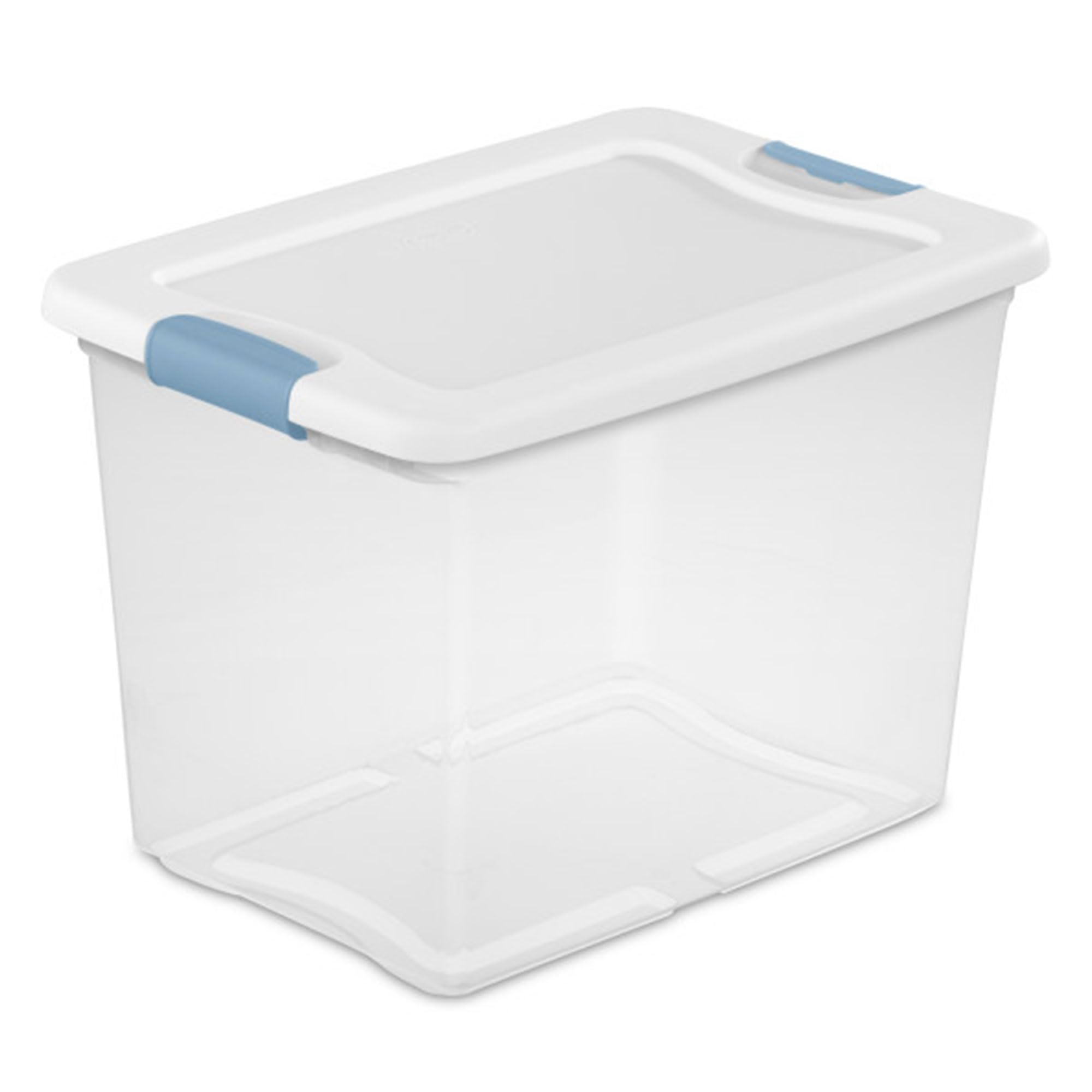 Sterilite Latching Storage Box, Stackable Bin with Latch Lid, Plastic Container to Organize Shoes on Closet Shelf, Clear with White Lid