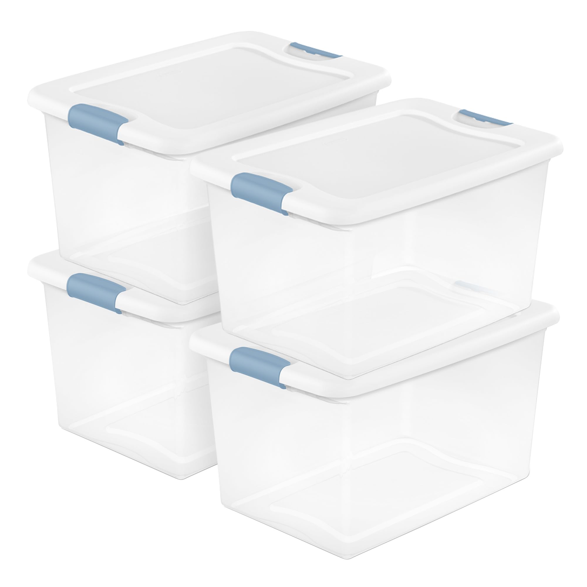 Sterilite Latching Storage Box, Stackable Bin with Latch Lid, Plastic Container to Organize Shoes on Closet Shelf, Clear with White Lid