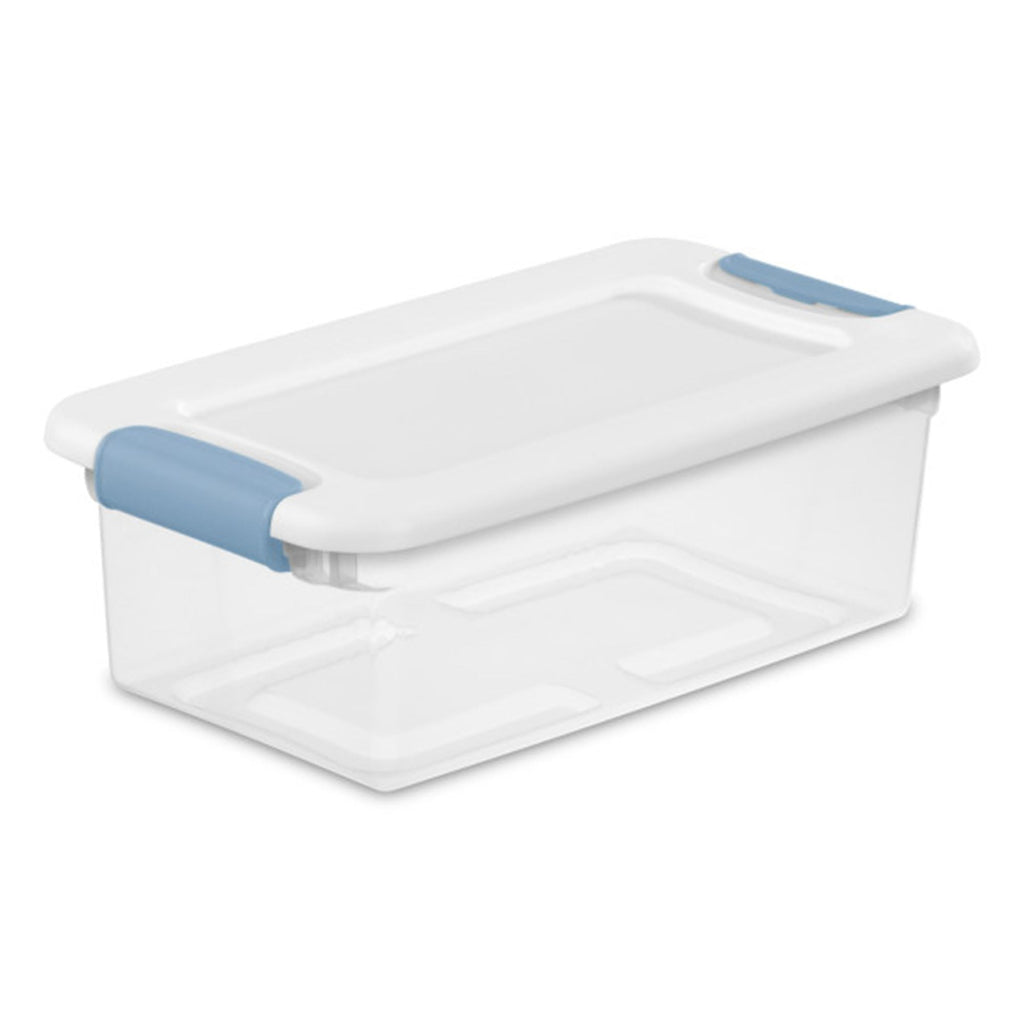 Sterilite Latching Storage Box, Stackable Bin with Latch Lid, Plastic Container to Organize Shoes on Closet Shelf, Clear with White Lid