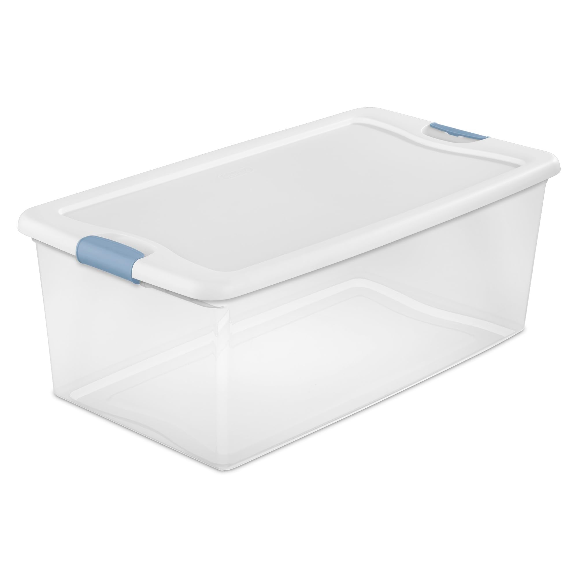 Sterilite Latching Storage Box, Stackable Bin with Latch Lid, Plastic Container to Organize Shoes on Closet Shelf, Clear with White Lid