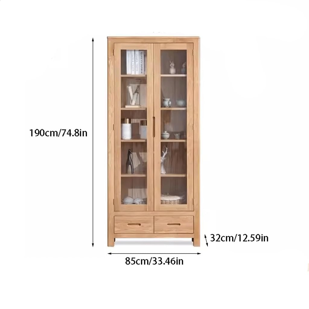 XUNTING Book Shelf for Bedroom Solid Wood Bookcase Nordic Simple Oak Study Room with Glass Door Bookshelf Combination Storage Rack Display Cabinet Home Storage