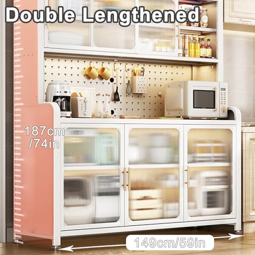 6-Tier Microwave Oven Rack with Flip Door & Pegboard - Kitchen Storage Organizer for Pots, Pans & Dishes - 149cm/59in Tall Standing Shelf for Cabinets & Counters