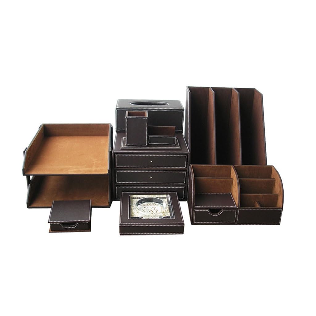 GFHSKRPL Large Office Desk Organizer Set Pen Holder Rectangle Tissue Box File Rack Document Tray Memo Case Ashtray
