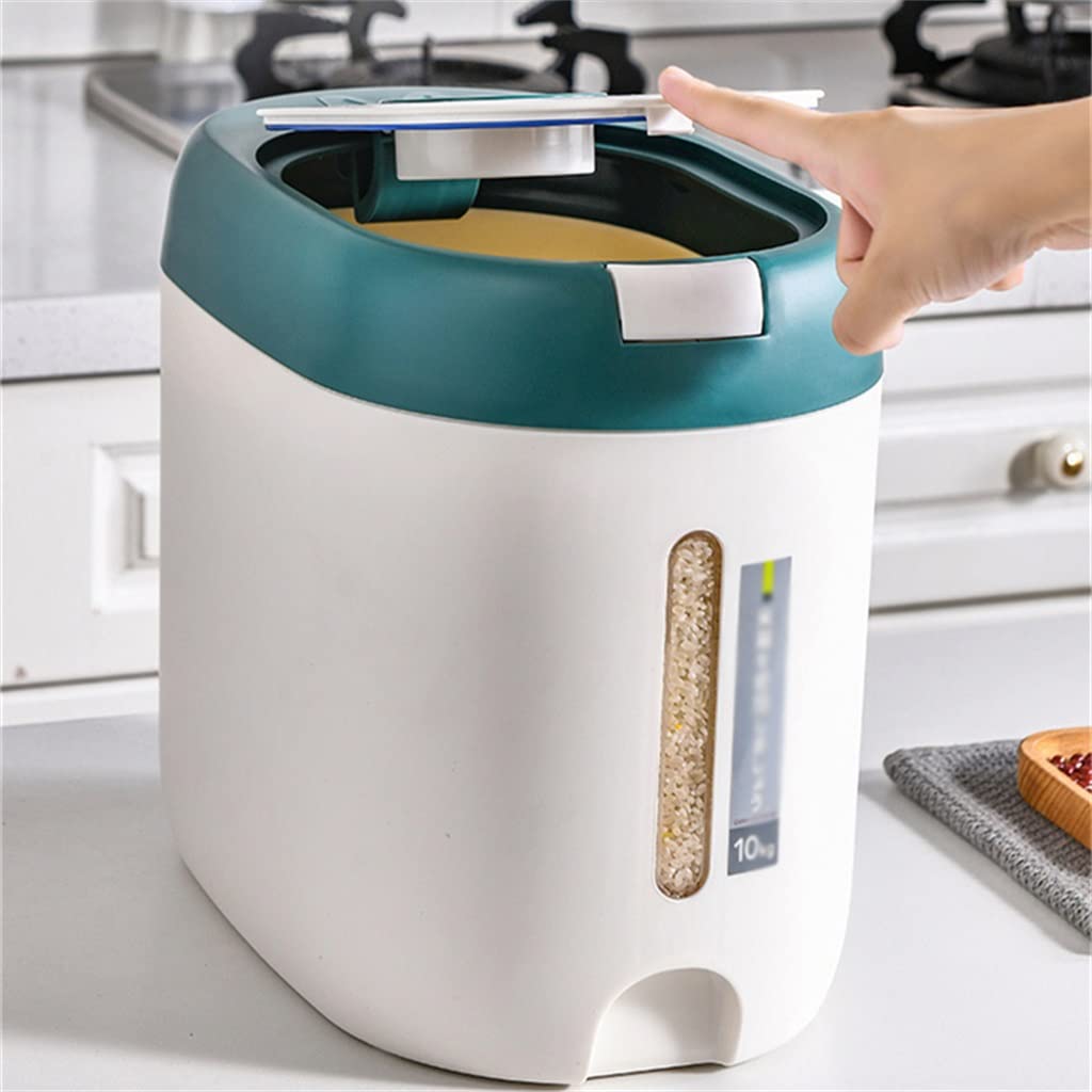 Household Rice Bucket Kitchen Grain Flour Storage Box Sealed jar Container pet Food Storage Box (Blue 30.8 * 19.5 * 18cm) (Blue 30.8 * 19.5 * 18cm)
