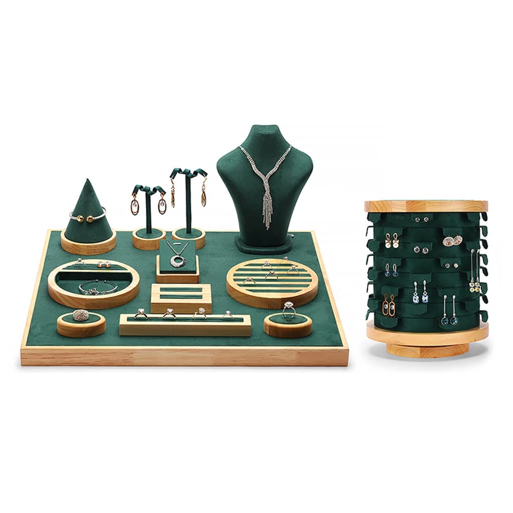 Round Rotating Earring Rack, 13 pcs Stackable Jewelry Organizer Trays,Velvet Jewelry Display Trays, Storage for Ring Necklace Bracelet Bracelet