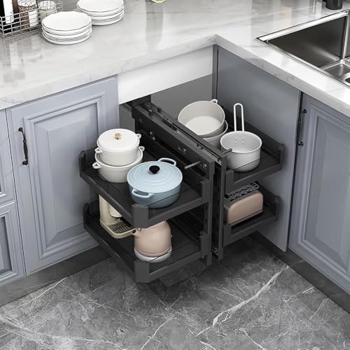 Pull Out Blind Corner Cabinet nizer - Extendable Sliding Drawer Storage Rack for Kitchen, Dish Rack Corner Optimizer for Left/Right Handed Use