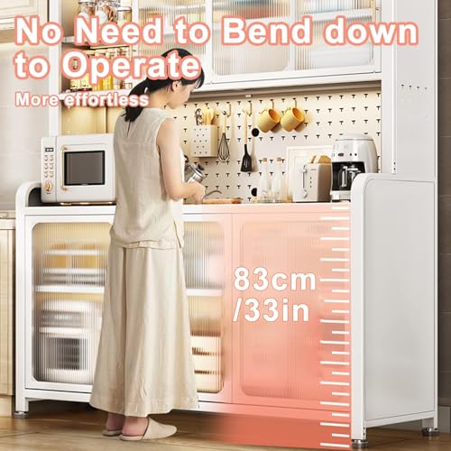 6-Tier Microwave Oven Rack with Flip Door & Pegboard - Kitchen Storage Organizer for Pots, Pans & Dishes - 149cm/59in Tall Standing Shelf for Cabinets & Counters