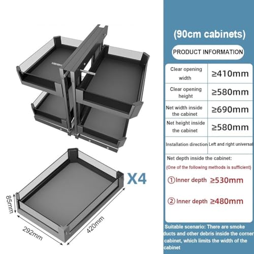 Pull Out Blind Corner Cabinet nizer - Extendable Sliding Drawer Storage Rack for Kitchen, Dish Rack Corner Optimizer for Left/Right Handed Use