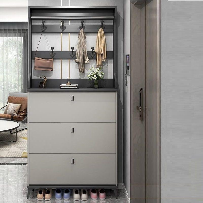 YMGSCC Large Capacity Space Saving Storage Shoe Rack Thin Shoe Cabinet with Coat Hanger flip Bucket Shoe Cabinet at Home Door