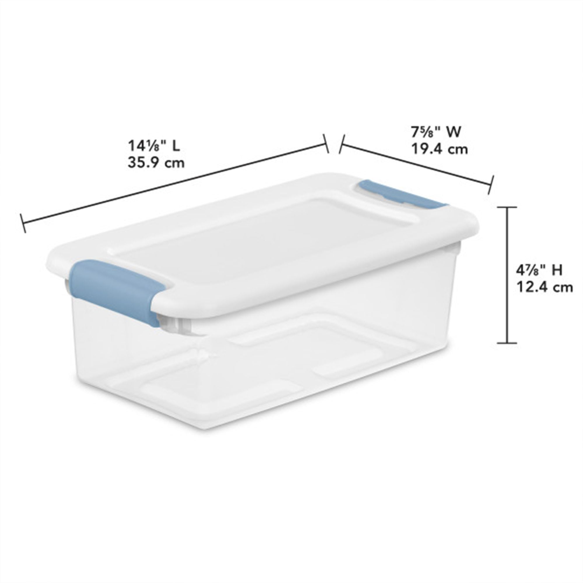 Sterilite Latching Storage Box, Stackable Bin with Latch Lid, Plastic Container to Organize Shoes on Closet Shelf, Clear with White Lid