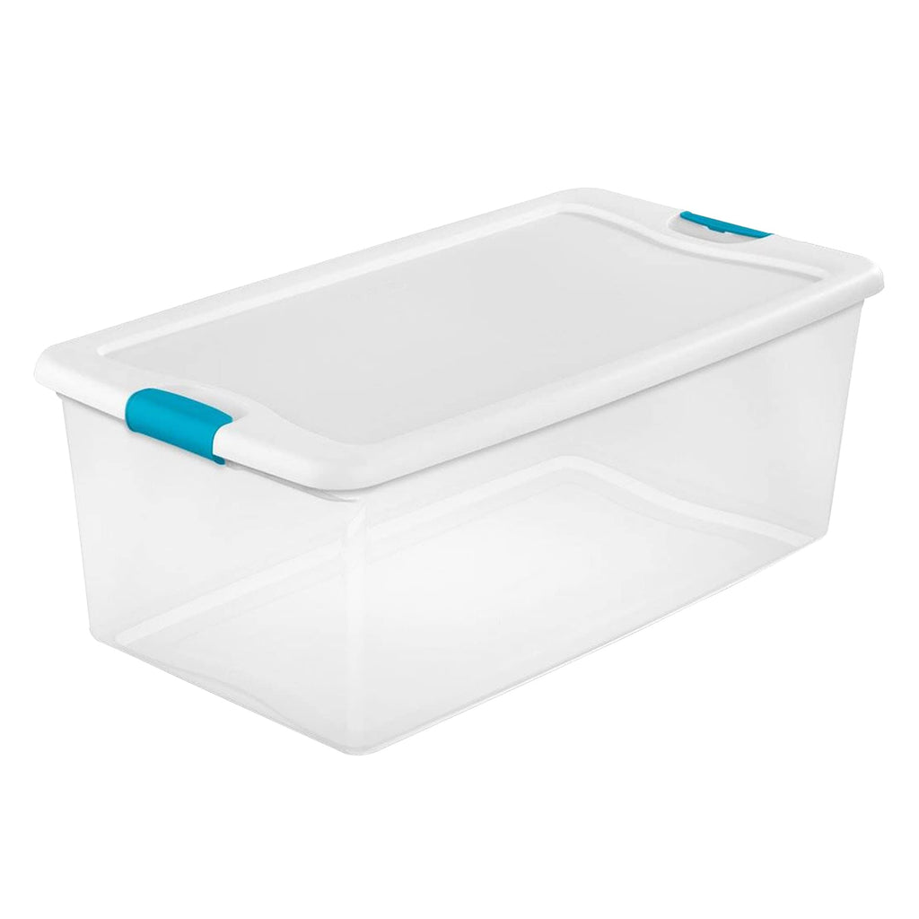 Sterilite Latching Storage Box, Stackable Bin with Latch Lid, Plastic Container to Organize Shoes on Closet Shelf, Clear with White Lid