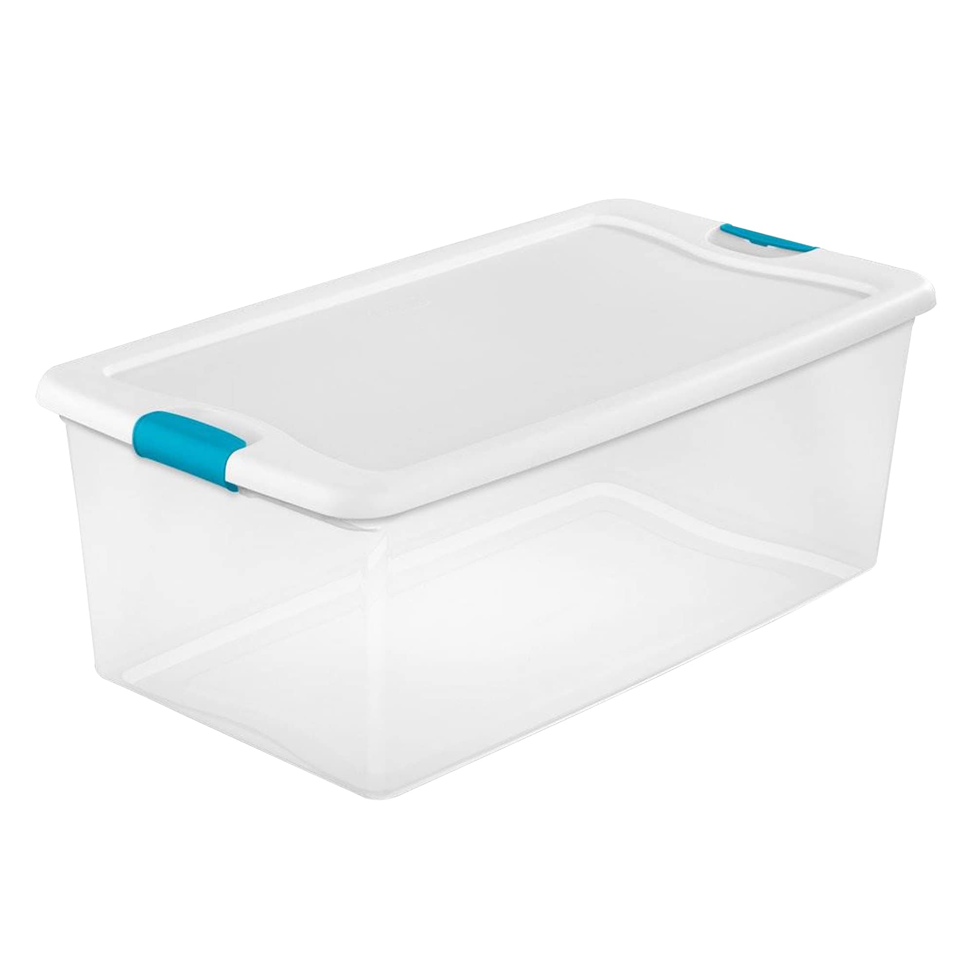 Sterilite Latching Storage Box, Stackable Bin with Latch Lid, Plastic Container to Organize Shoes on Closet Shelf, Clear with White Lid