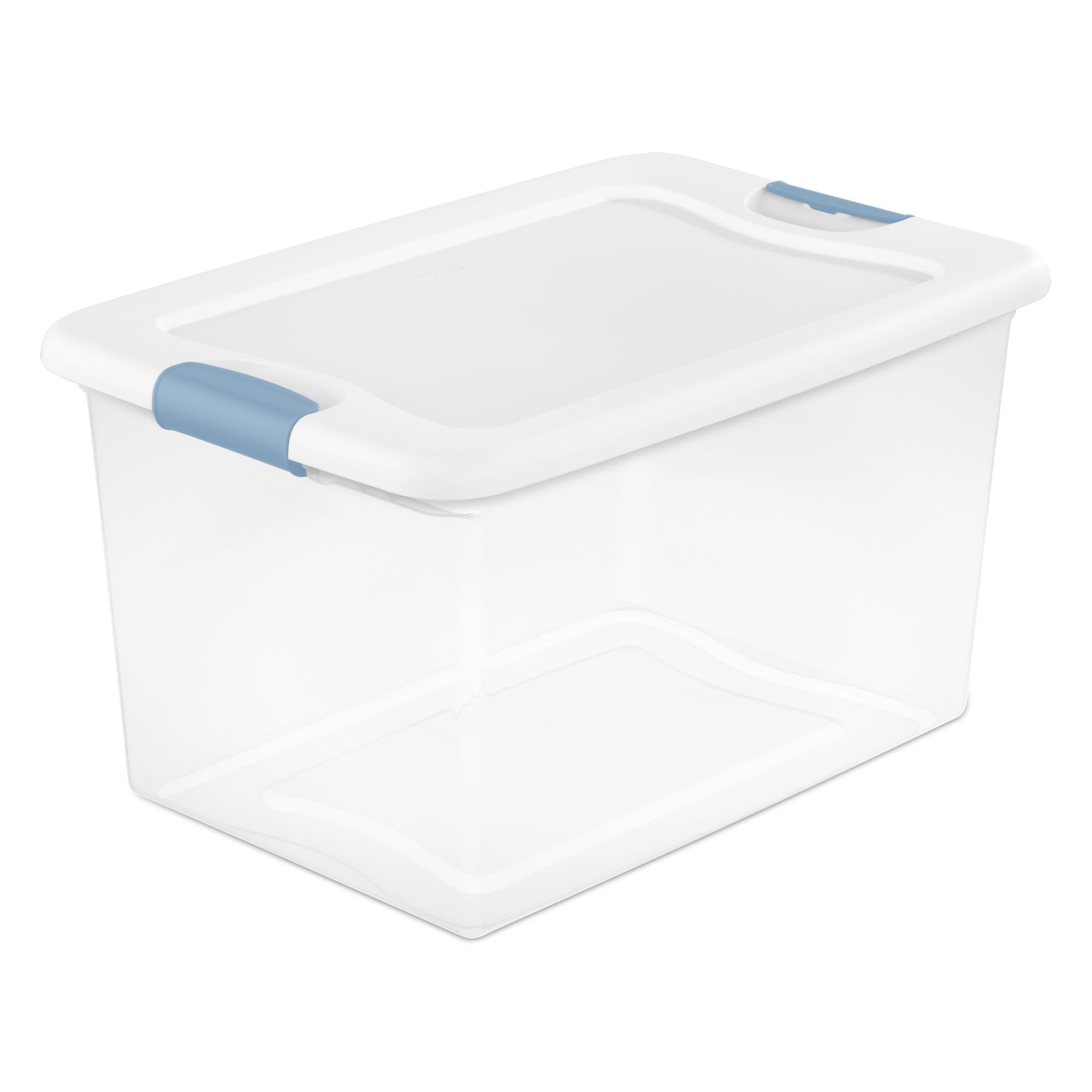 Sterilite Latching Storage Box, Stackable Bin with Latch Lid, Plastic Container to Organize Shoes on Closet Shelf, Clear with White Lid
