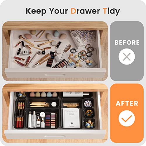 【Military Grade】A-LuGei Drawer Organizer,【𝟱𝗦𝗶𝘇𝗲】Makeup organizer,【Holds 177 Items】Bathroom Organizers and Storage,Organization and Storage,Desk Drawer Organizer for Vanity