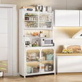 6-Tier Microwave Oven Rack with Flip Door & Pegboard - Kitchen Storage Organizer for Pots, Pans & Dishes - 149cm/59in Tall Standing Shelf for Cabinets & Counters