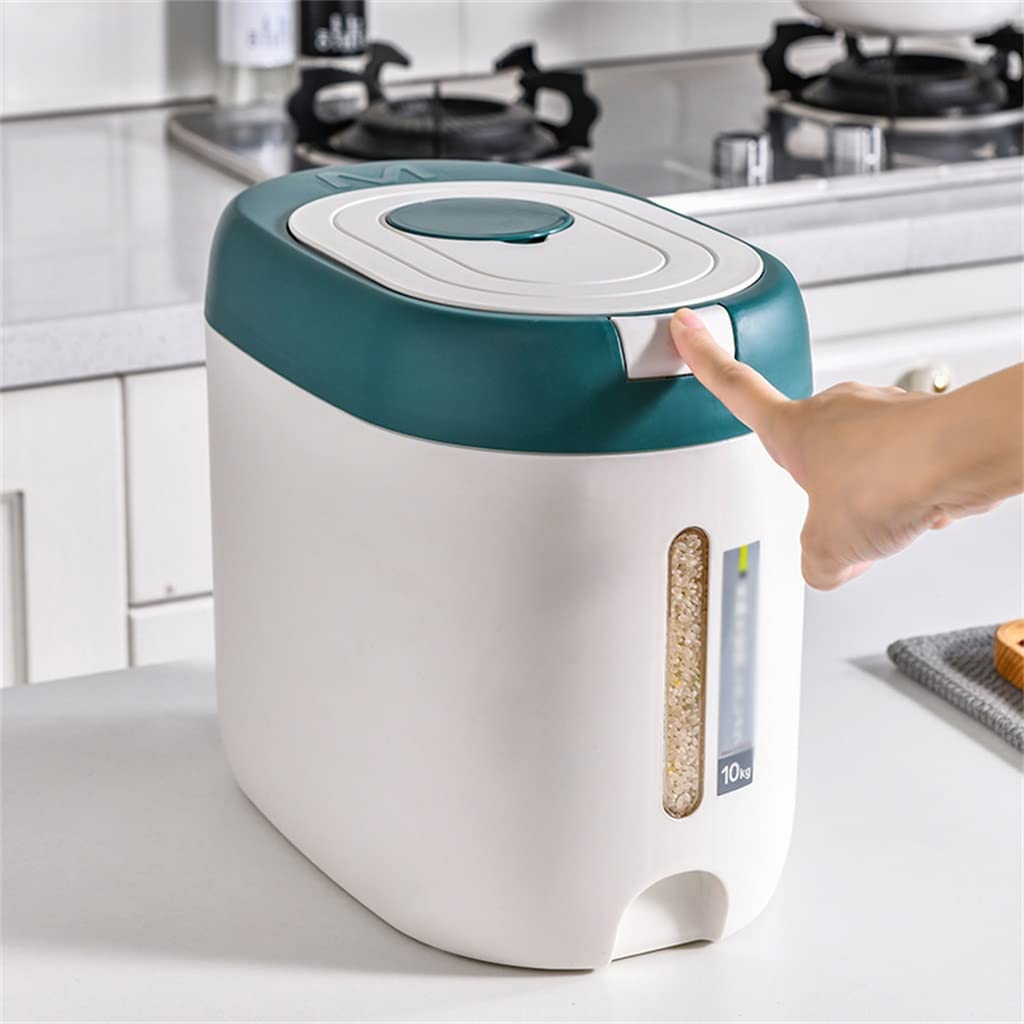 Household Rice Bucket Kitchen Grain Flour Storage Box Sealed jar Container pet Food Storage Box (Blue 30.8 * 19.5 * 18cm) (Blue 30.8 * 19.5 * 18cm)