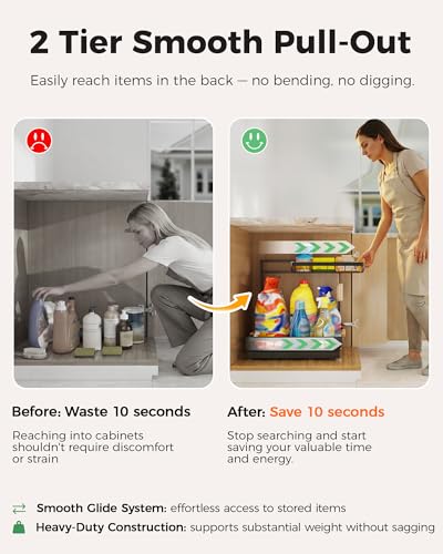 Sevenblue 2 Packs Under Sink Organizer, Height Adjustable 2 Tier Under Kitchen Sink Organizer, Multi-Purpose Storage Shelf for Kitchen Bathroom Cabinet