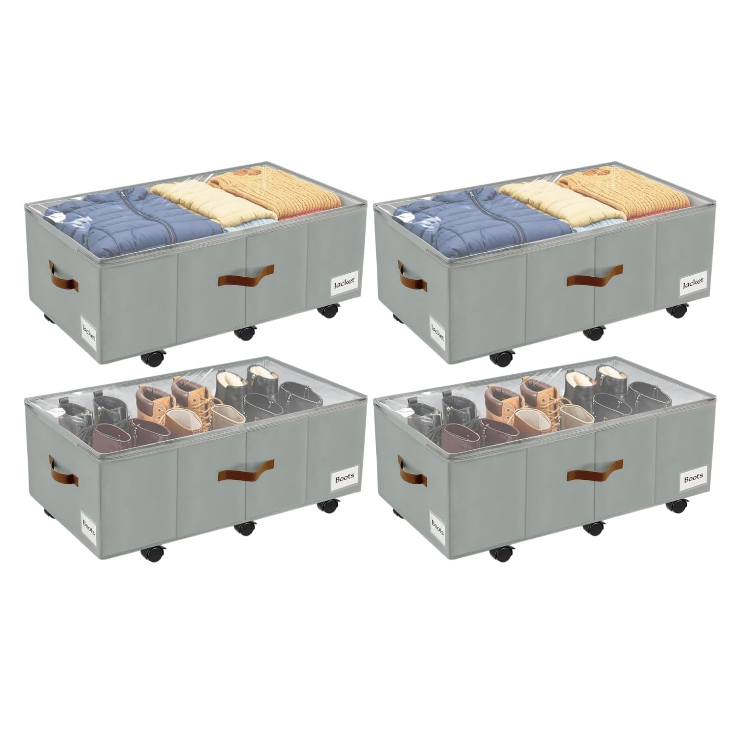 VatFott Under Bed Storage with Wheels,Underbed Storage with Sturdy Sidewalls/Bottom, Clear Cover, Label and PU Handle, Rolling Under Bed Drawers for Clothes, Shoes, Toys, Blankets