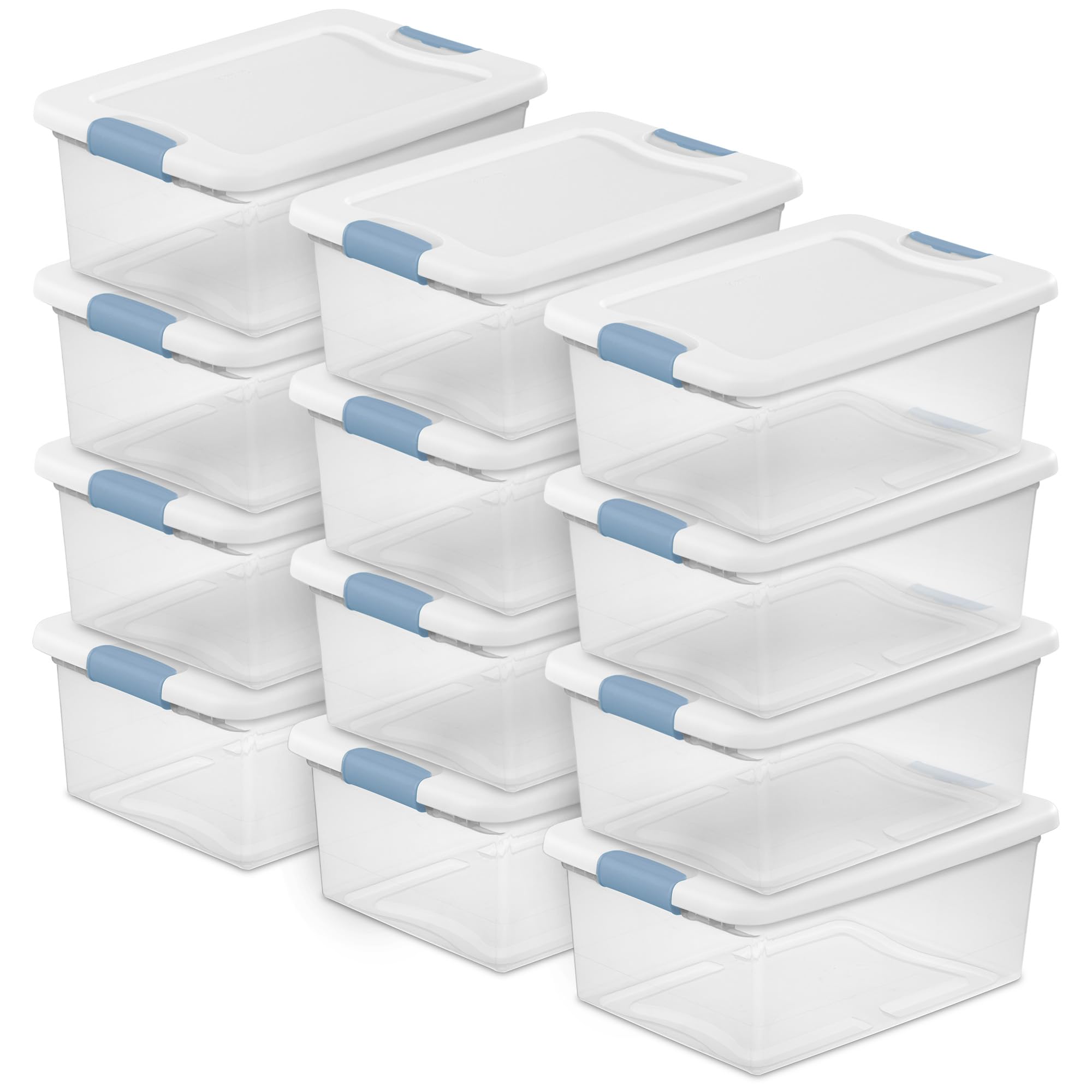 Sterilite Latching Storage Box, Stackable Bin with Latch Lid, Plastic Container to Organize Shoes on Closet Shelf, Clear with White Lid
