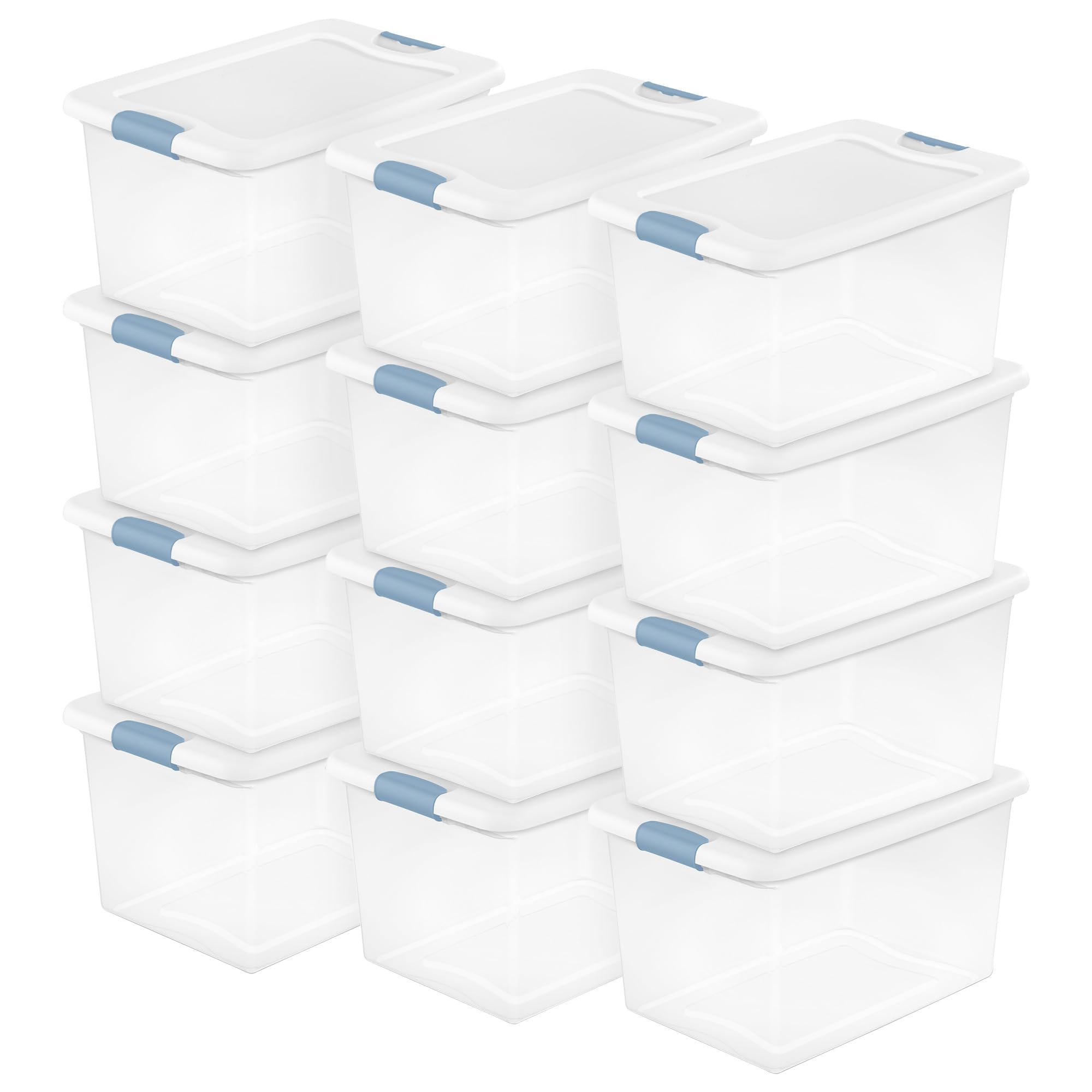 Sterilite Latching Storage Box, Stackable Bin with Latch Lid, Plastic Container to Organize Shoes on Closet Shelf, Clear with White Lid