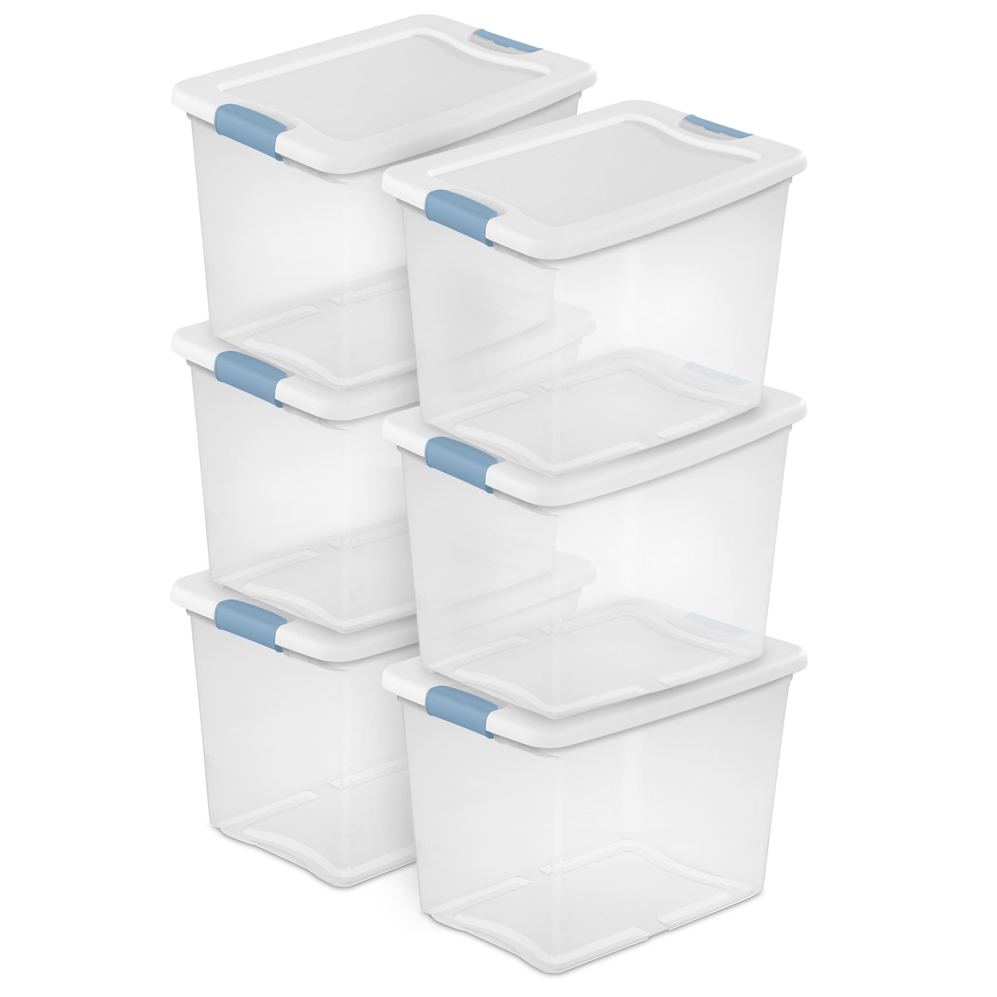 Sterilite Latching Storage Box, Stackable Bin with Latch Lid, Plastic Container to Organize Shoes on Closet Shelf, Clear with White Lid