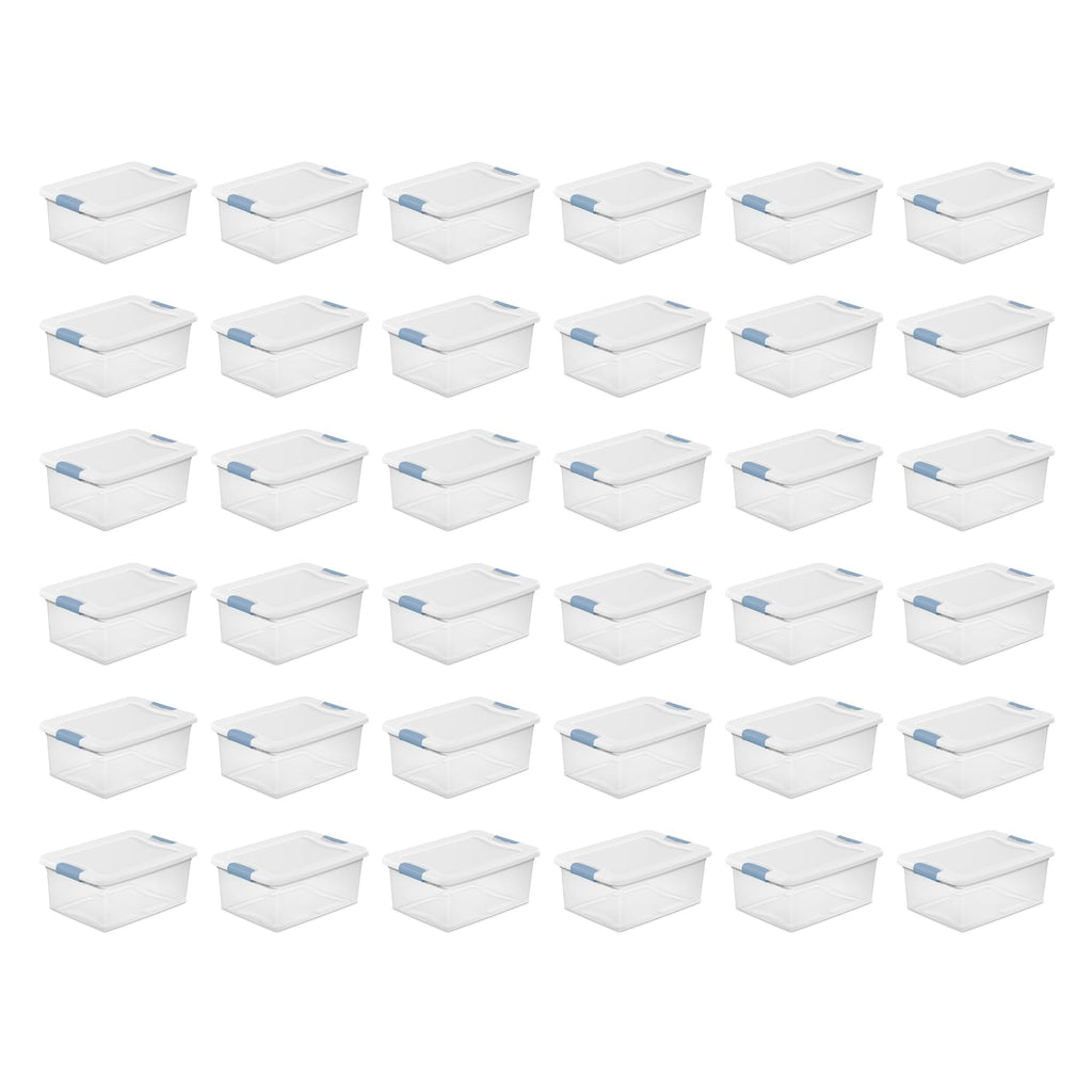 Sterilite Latching Storage Box, Stackable Bin with Latch Lid, Plastic Container to Organize Shoes on Closet Shelf, Clear with White Lid