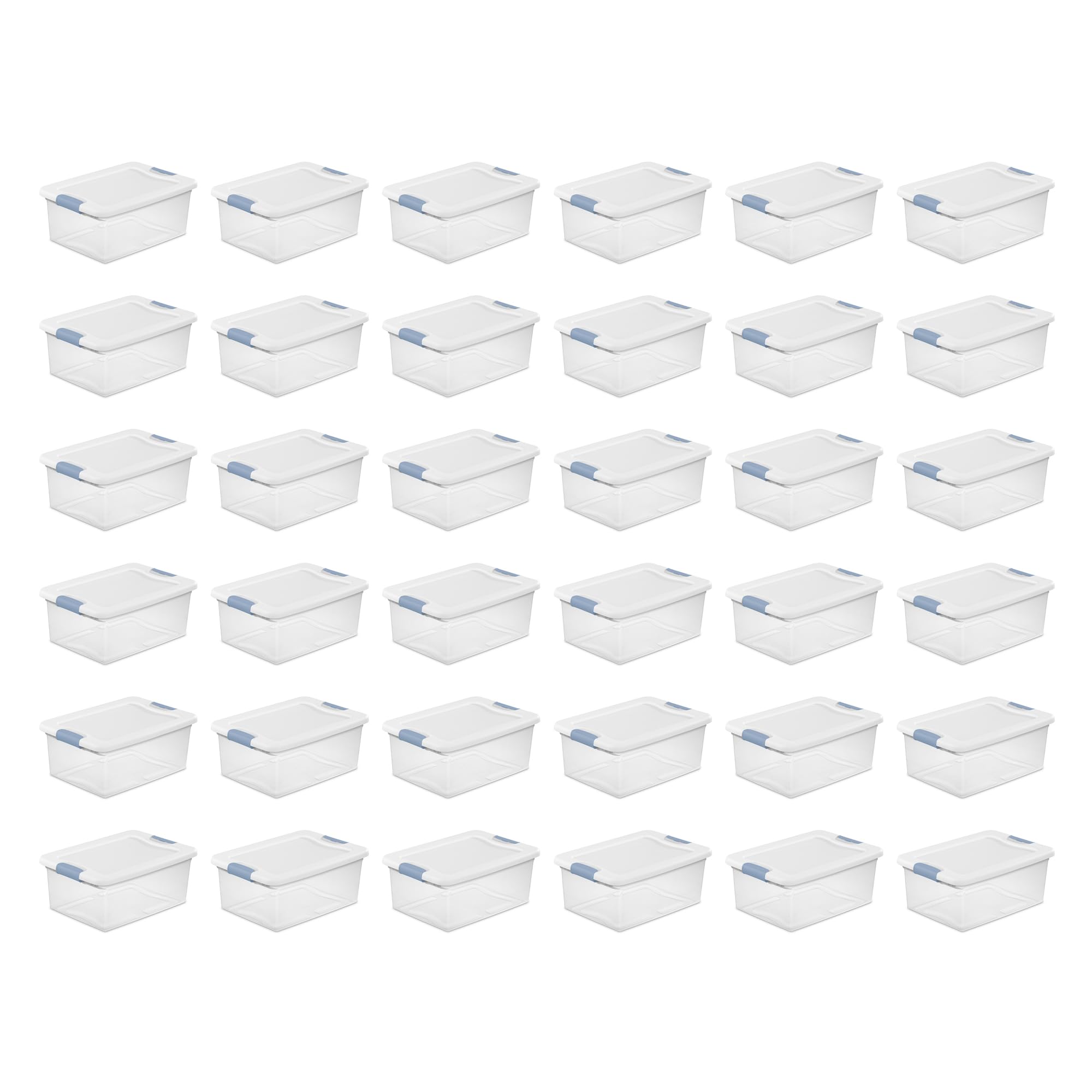 Sterilite Latching Storage Box, Stackable Bin with Latch Lid, Plastic Container to Organize Shoes on Closet Shelf, Clear with White Lid