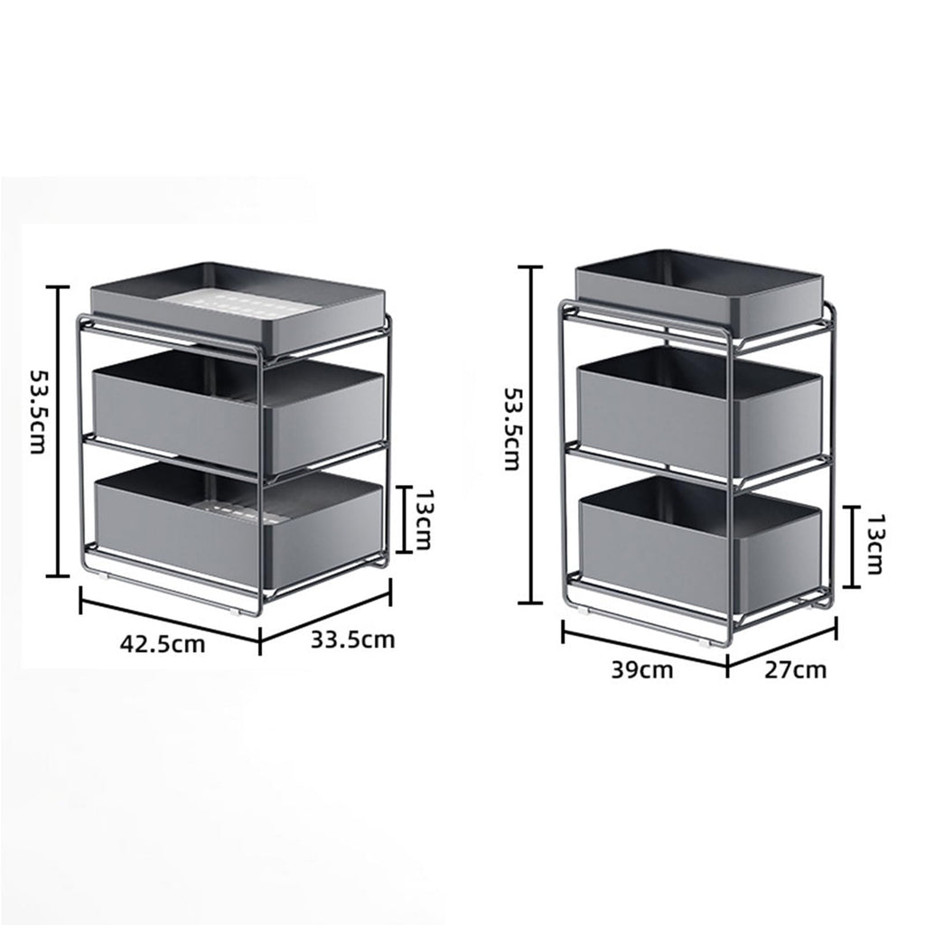 3 Tier Under Sink Organizer and Storage with Sliding Storage Drawer, Height: 53.5Cm Pull Out Cabinet Organizer No Drilling and Nailing for Kitchen, Bathroom, Pantry