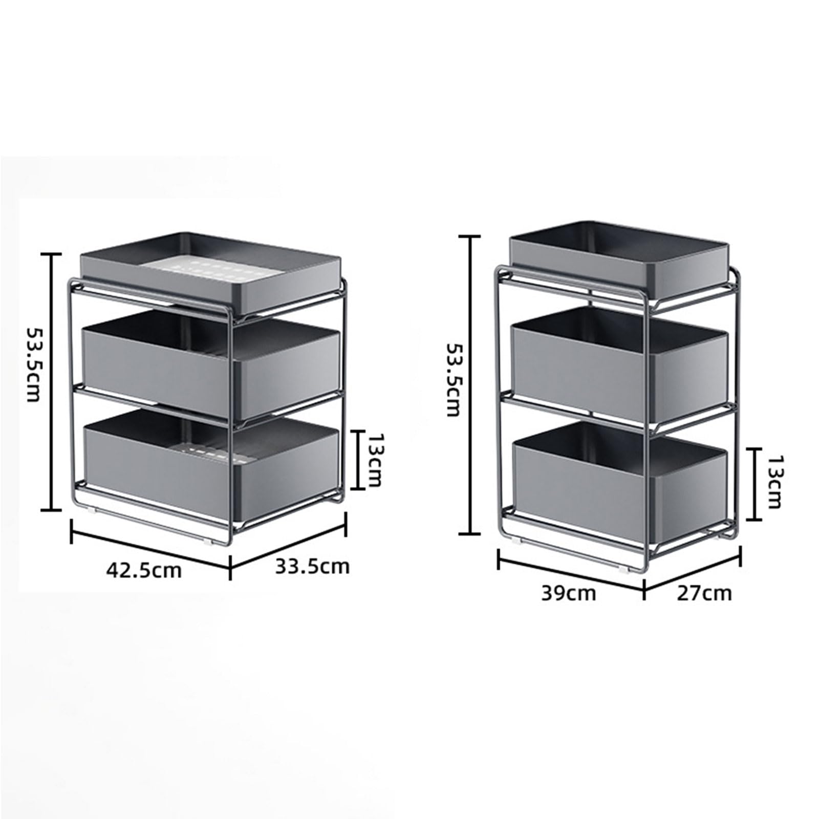 3 Tier Under Sink Organizer and Storage with Sliding Storage Drawer, Height: 53.5Cm Pull Out Cabinet Organizer No Drilling and Nailing for Kitchen, Bathroom, Pantry
