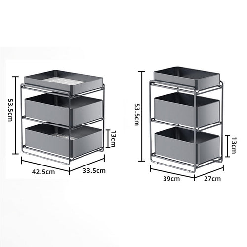 3 Tier Under Sink Organizer and Storage with Sliding Storage Drawer, Height: 53.5Cm Pull Out Cabinet Organizer No Drilling and Nailing for Kitchen, Bathroom, Pantry