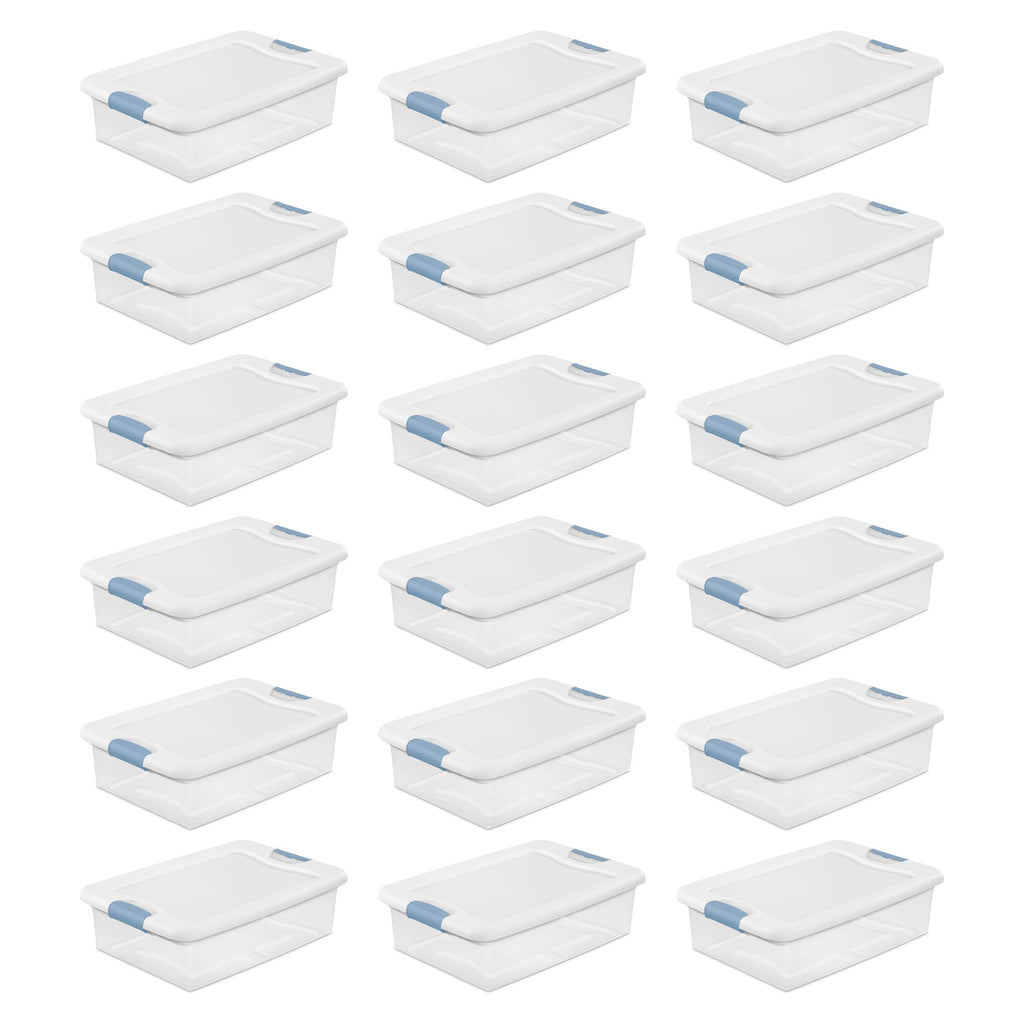Sterilite Latching Storage Box, Stackable Bin with Latch Lid, Plastic Container to Organize Shoes on Closet Shelf, Clear with White Lid