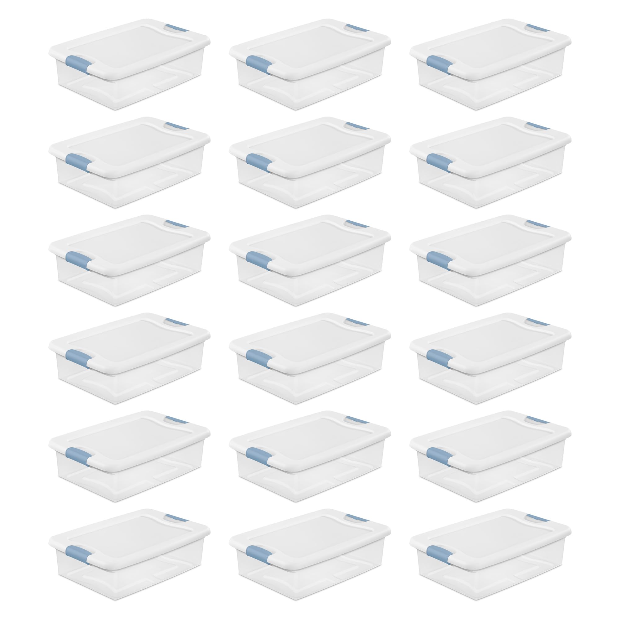 Sterilite Latching Storage Box, Stackable Bin with Latch Lid, Plastic Container to Organize Shoes on Closet Shelf, Clear with White Lid