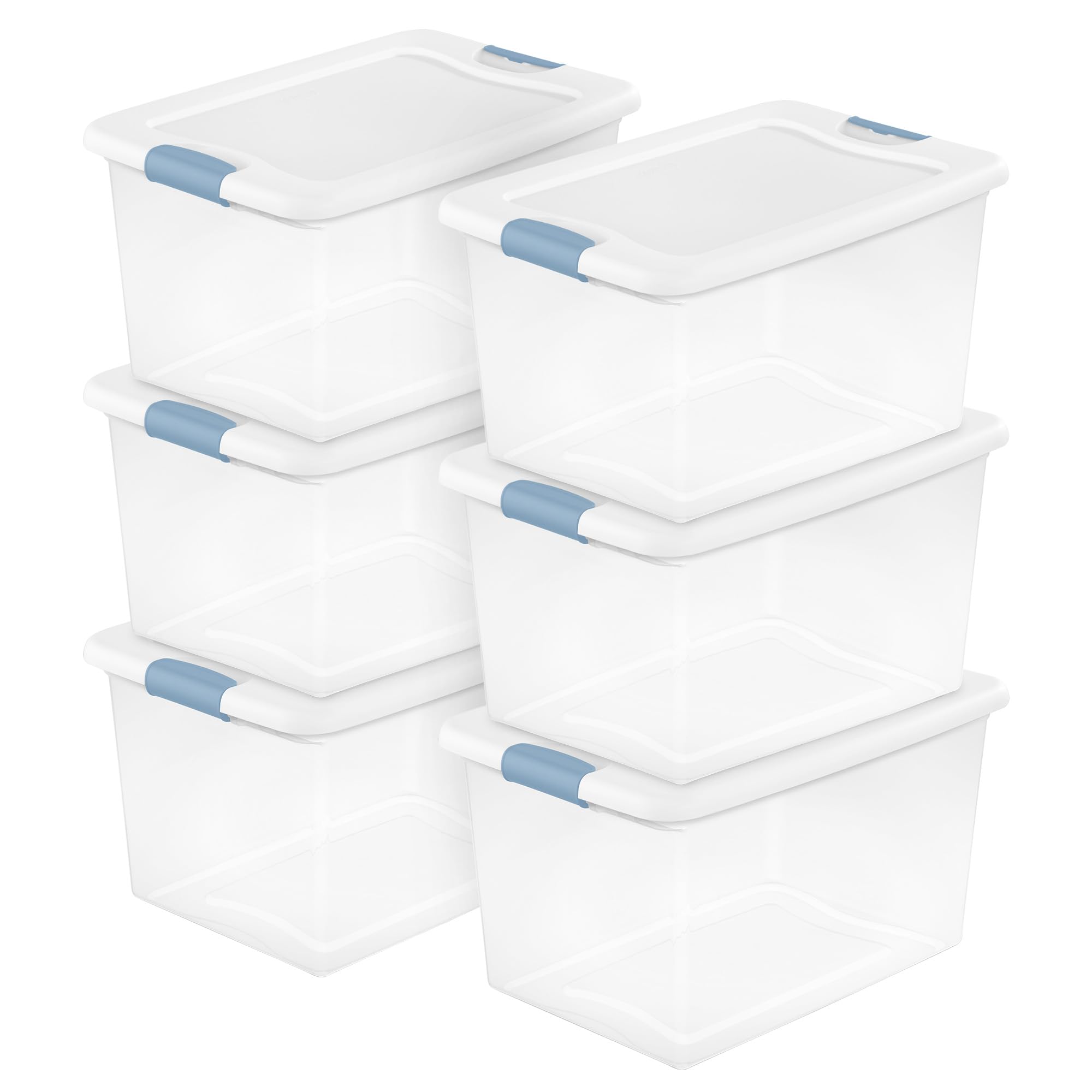 Sterilite Latching Storage Box, Stackable Bin with Latch Lid, Plastic Container to Organize Shoes on Closet Shelf, Clear with White Lid