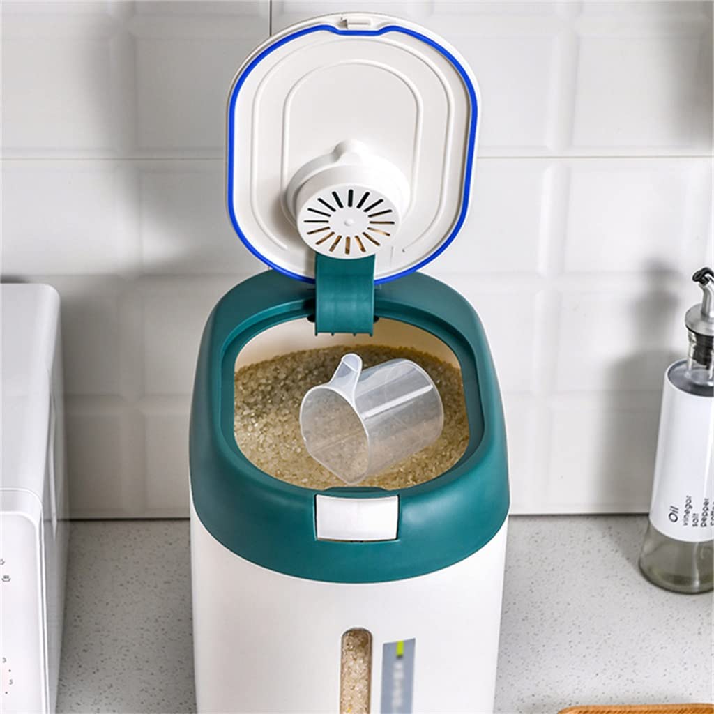 Household Rice Bucket Kitchen Grain Flour Storage Box Sealed jar Container pet Food Storage Box (Blue 30.8 * 19.5 * 18cm) (Blue 30.8 * 19.5 * 18cm)