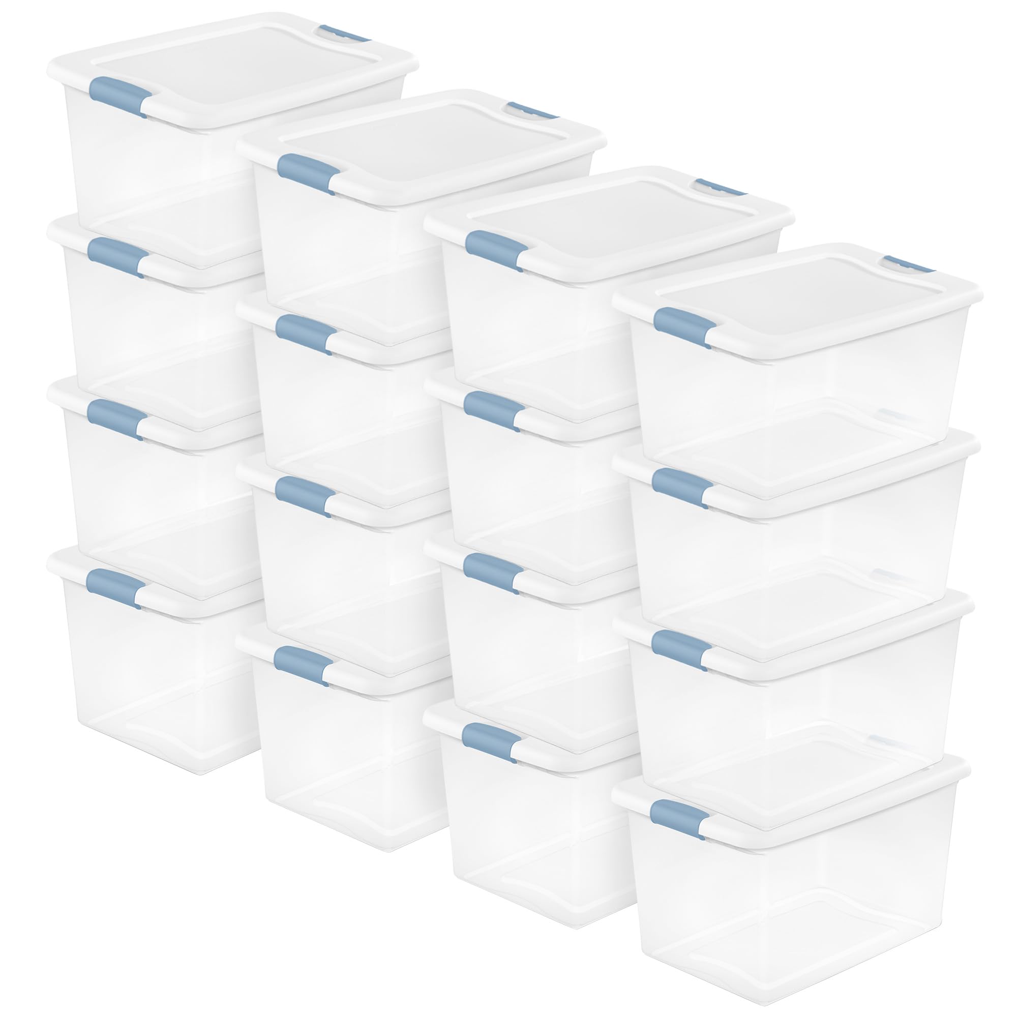 Sterilite Latching Storage Box, Stackable Bin with Latch Lid, Plastic Container to Organize Shoes on Closet Shelf, Clear with White Lid