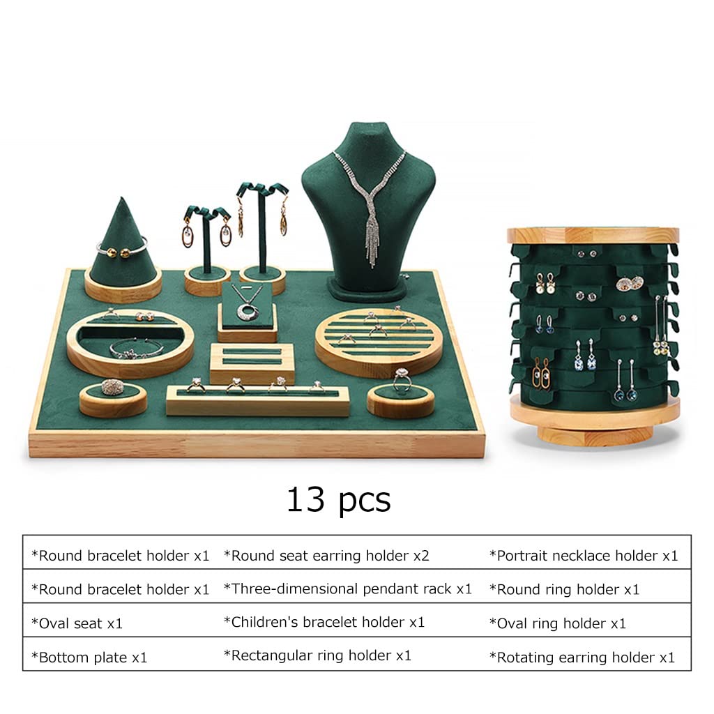 Round Rotating Earring Rack, 13 pcs Stackable Jewelry Organizer Trays,Velvet Jewelry Display Trays, Storage for Ring Necklace Bracelet Bracelet