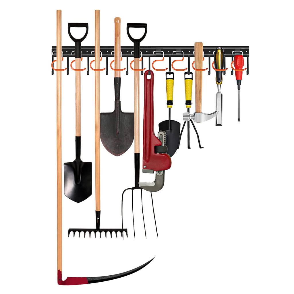 TVKB All Metal Garden Tool Organizer Adjustable Garage Tool Organizer Wall Mount Garage Organizers and Storage with Heavy Duty Hooks Tool Hangers for Garage Wall, Shed, Garden