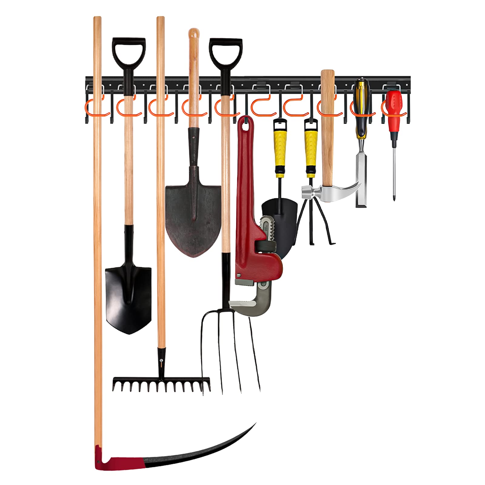 TVKB All Metal Garden Tool Organizer Adjustable Garage Tool Organizer Wall Mount Garage Organizers and Storage with Heavy Duty Hooks Tool Hangers for Garage Wall, Shed, Garden