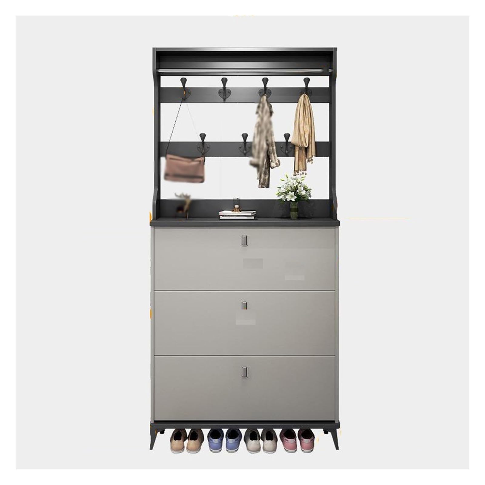 YMGSCC Large Capacity Space Saving Storage Shoe Rack Thin Shoe Cabinet with Coat Hanger flip Bucket Shoe Cabinet at Home Door