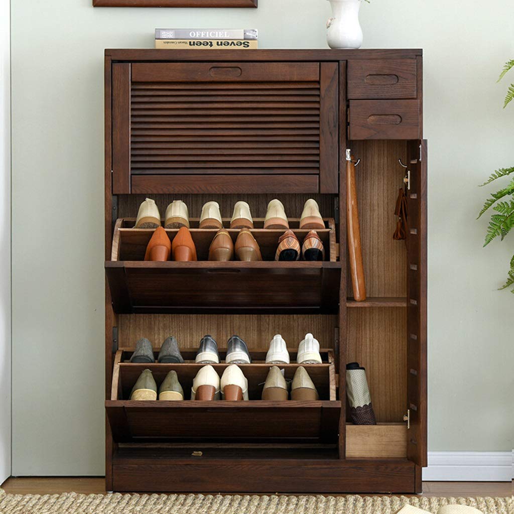 EAGLCQA Shoe Racks Solid Wood Storage Shoe Rack Simple Modern Hall Cabinet Entrance Cabinet Shoe Cabinet Breathable Shoebox (Color : Walnut Color Size : 2 Layers) Size:2 Layers Colour:Wood Color