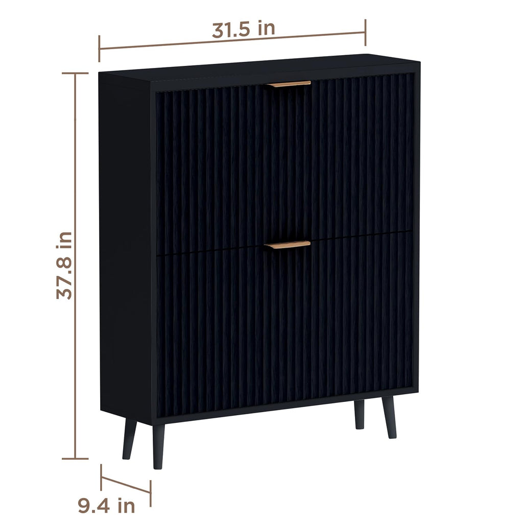 QIVOMIX Shoe Cabinet Storage,Modern Freestanding Organizer with 2 Flip Drawers,Narrow Shoe Rack Cabinet for Entryway